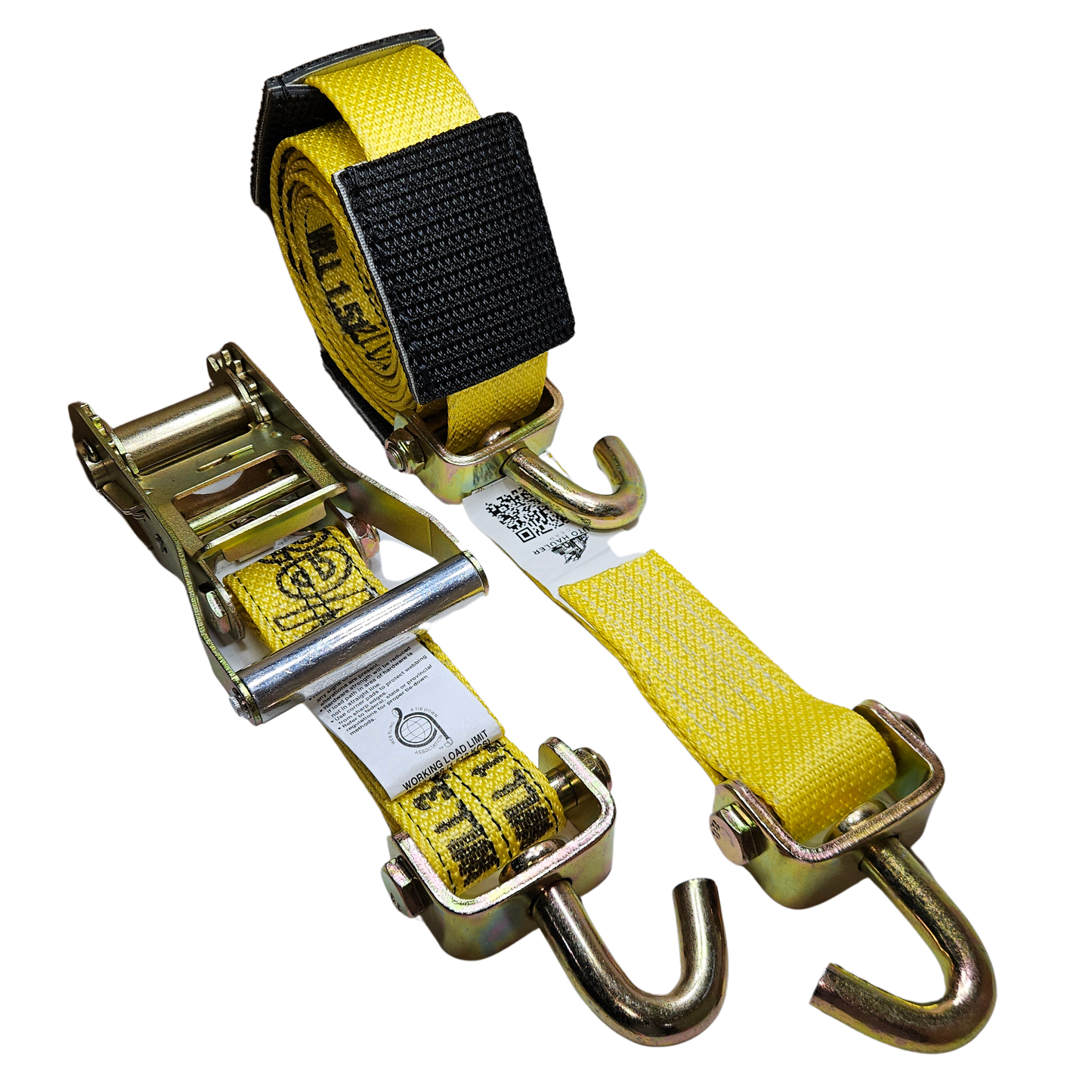 Diamond Weave HD Yellow 3,700 lbs - Classic Swivel J - Moulded Ratchet Wheel Strap 12ft