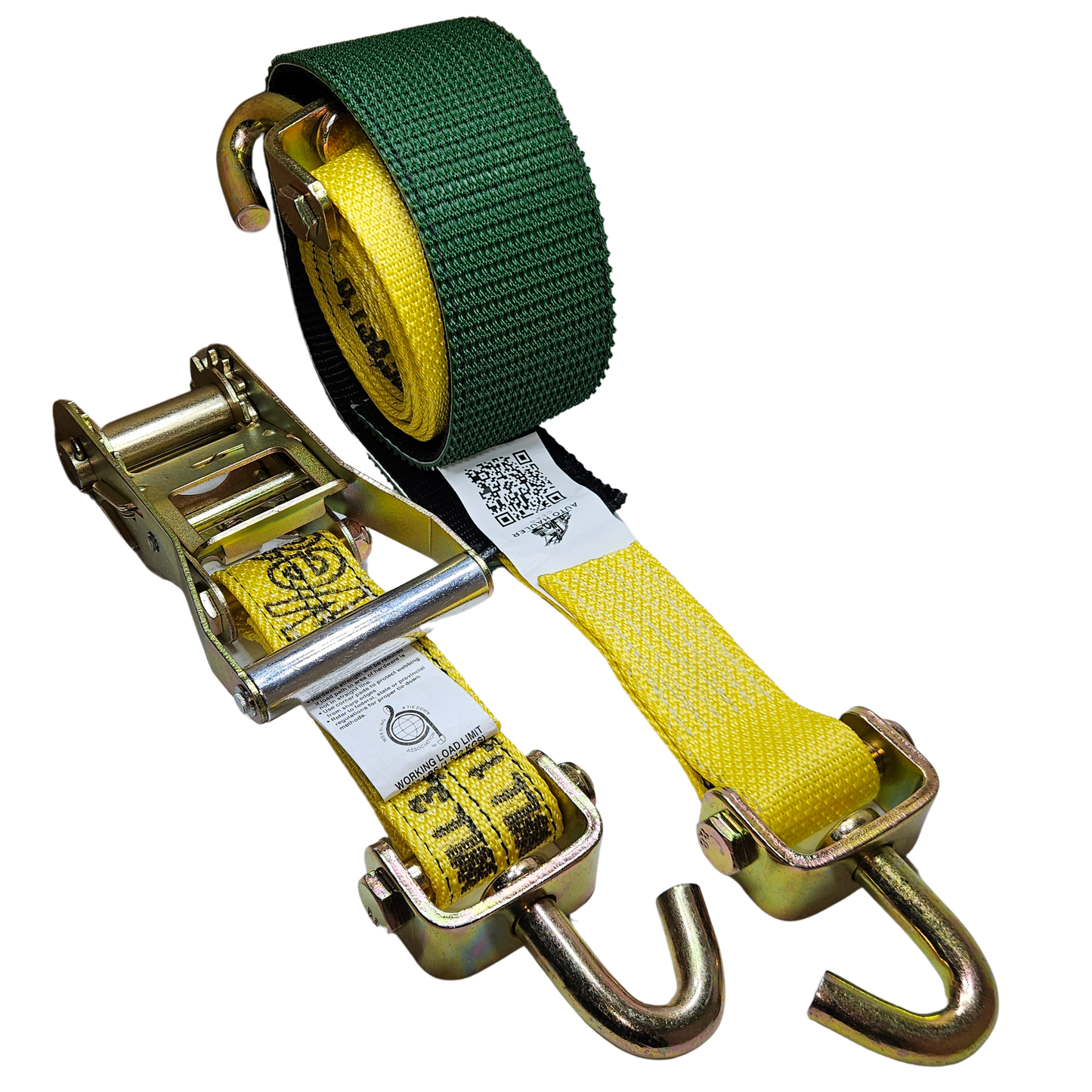 Diamond Weave HD Yellow 3,700 lbs - Classic Swivel J - Moulded Ratchet Wheel Strap 12ft