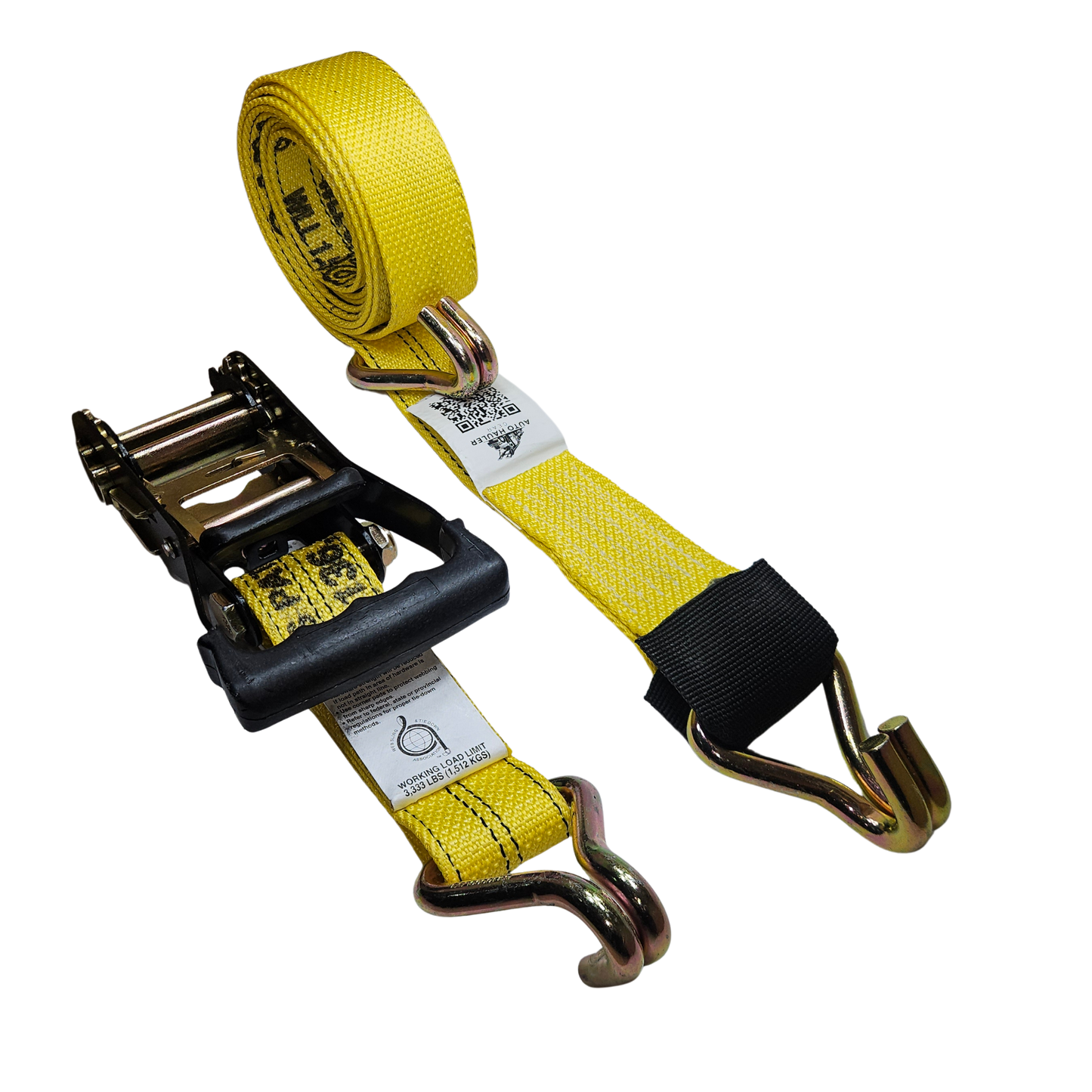 Diamond Weave HD Yellow 3,700 lbs - Double Wire J - Moulded Ratchet Wheel Strap 12ft