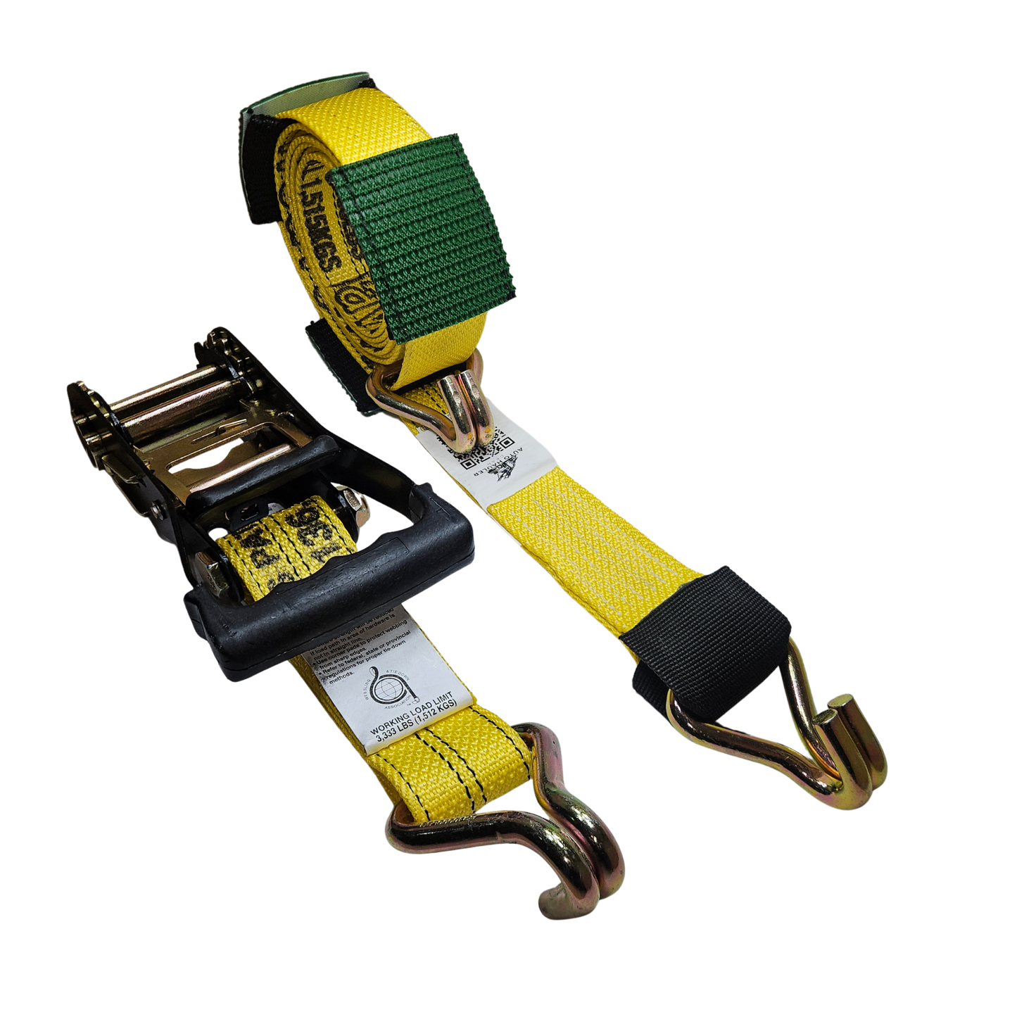 Diamond Weave HD Yellow 3,700 lbs - Double Wire J - Moulded Ratchet Wheel Strap 12ft