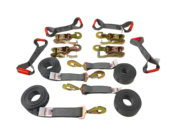 Diamond Weave - 8 Point 14' Strap Kit - Rollback/Flatbed Tie Downs with Twisted Snap Hook