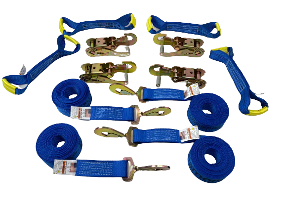 Diamond Weave - 8 Point 14' Strap Kit - Rollback/Flatbed Tie Downs with Twisted Snap Hook