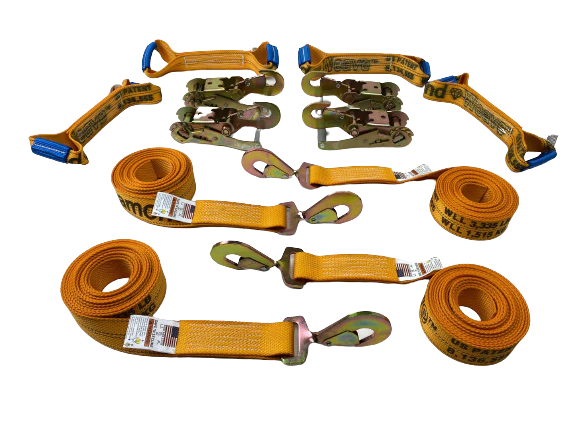 Diamond Weave - 8 Point 14' Strap Kit - Rollback/Flatbed Tie Downs with Twisted Snap Hook