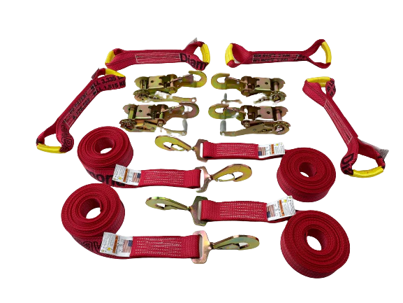 Diamond Weave - 8 Point 14' Strap Kit - Rollback/Flatbed Tie Downs with Twisted Snap Hook
