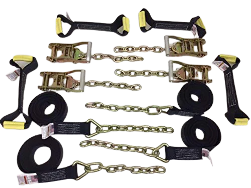 Diamond Weave - 8 Point 14' Strap Kit - Rollback/Flatbed Tie Downs with 12" Chain Tail