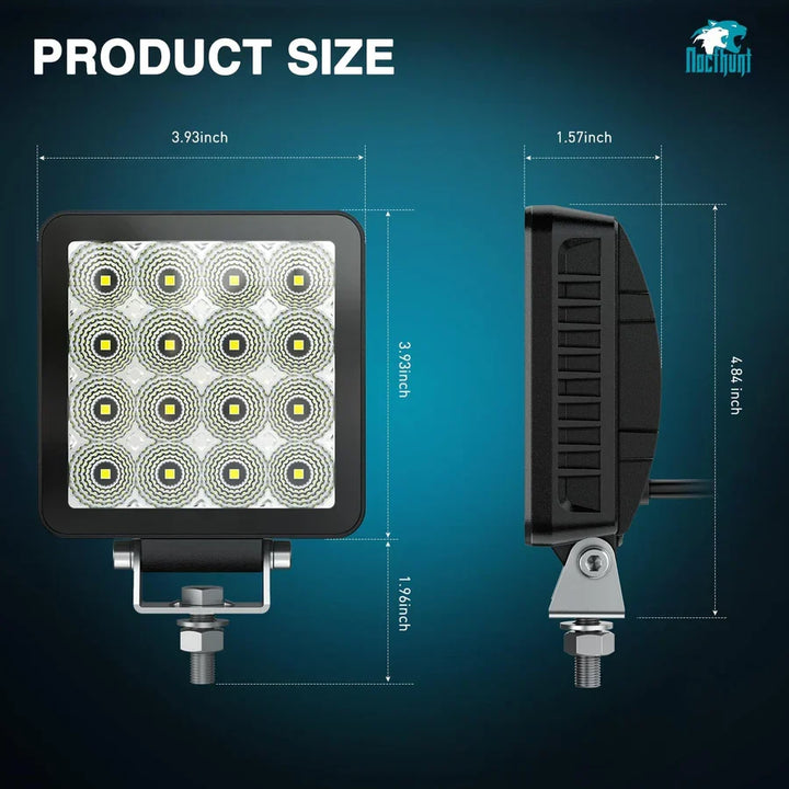 Nilight 4inch 16LED Square Work Light (2pcs)