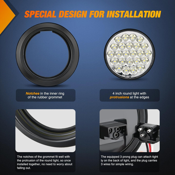 Nilight 4 inch Round Trailer Light (Pair)