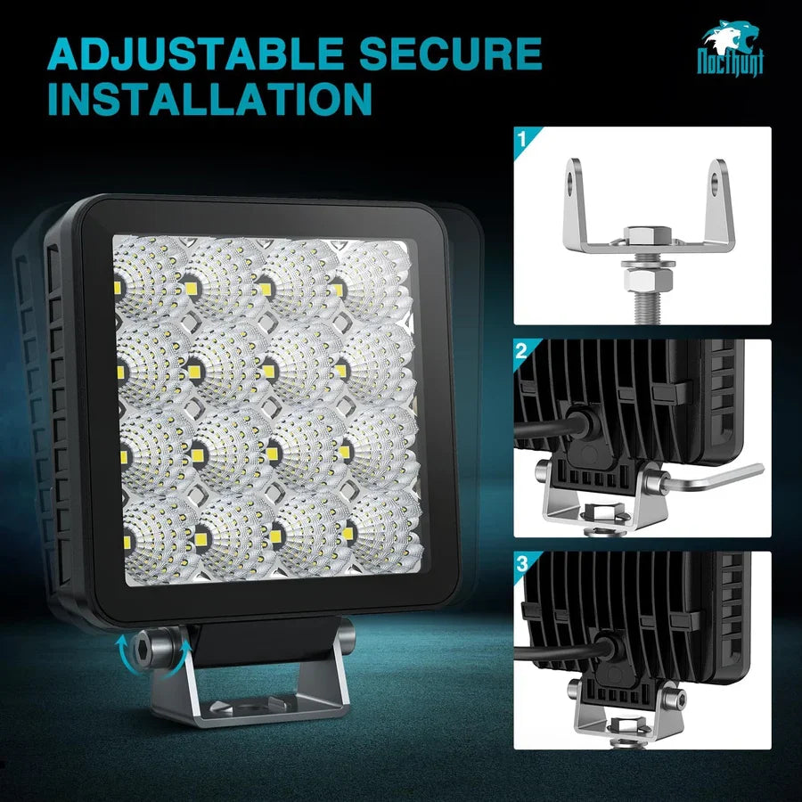 Nilight 4inch 16LED Square Work Light (2pcs)
