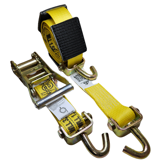 Diamond Weave HD Yellow 3,700 lbs - Classic Swivel J - Moulded Ratchet Wheel Strap 12ft