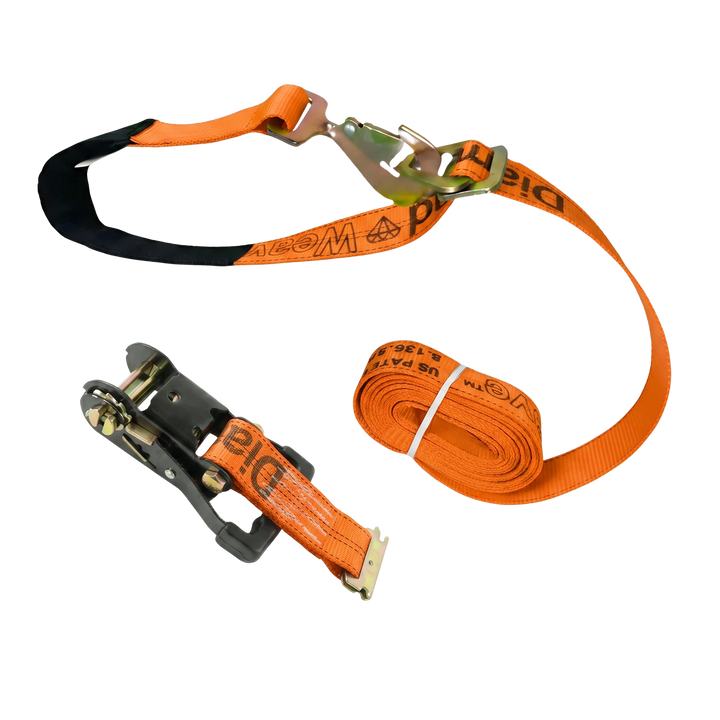 Ratchet E Track Axle Strap with Snap Hooks - Diamond Weave