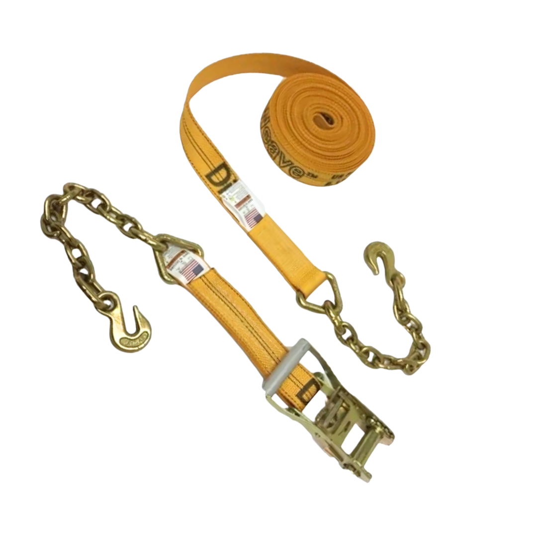 Ratchet Strap with Grab Hook Chain Ends - Diamond Weave