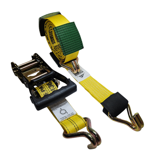 Diamond Weave HD Yellow 3,700 lbs - Double Wire J - Moulded Ratchet Wheel Strap 12ft