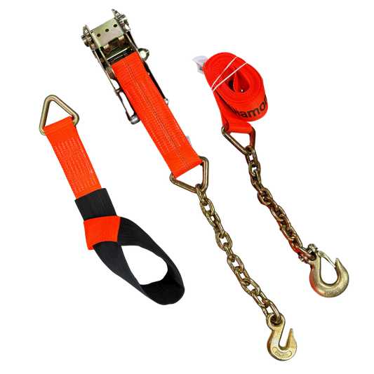 Diamond Weave Heavy Kit - 3"X14' with 12" Chain Tails, Clevis Grab & Slip - 36'' Lasso