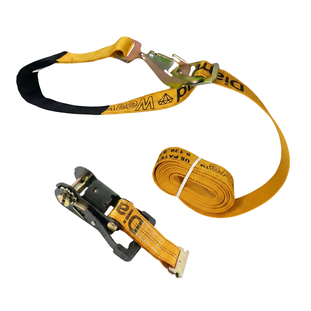 Ratchet E Track Axle Strap with Snap Hooks - Diamond Weave