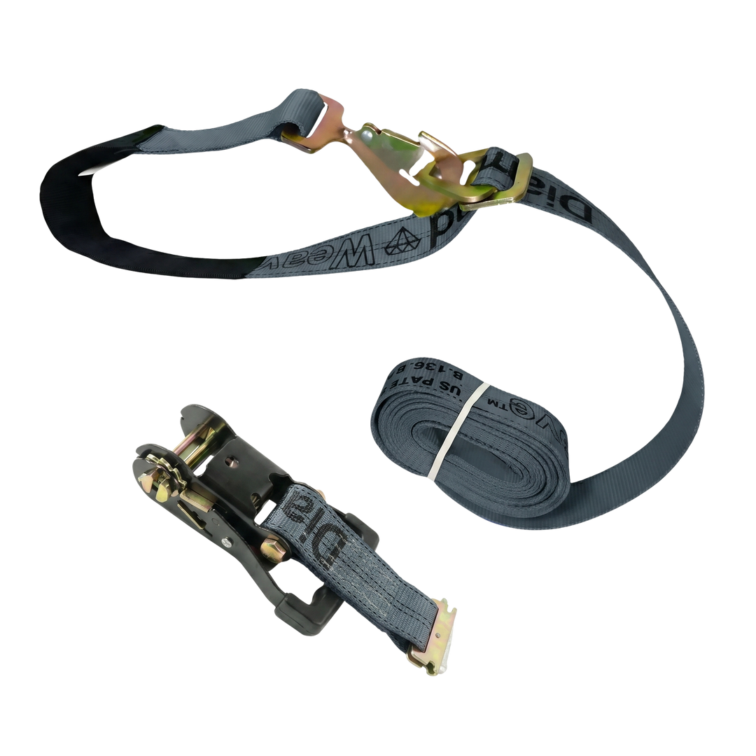 Ratchet E Track Axle Strap with Snap Hooks - Diamond Weave