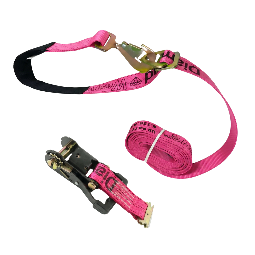 Ratchet E Track Axle Strap with Snap Hooks - Diamond Weave