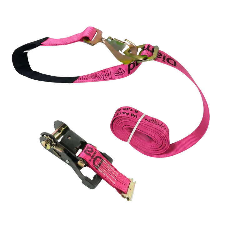 Ratchet E Track Axle Strap with Snap Hooks - Diamond Weave