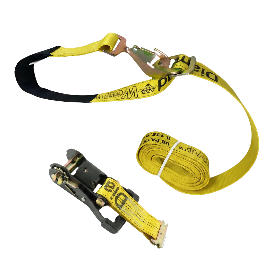 Ratchet E Track Axle Strap with Snap Hooks - Diamond Weave