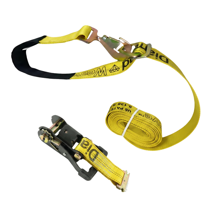 Ratchet E Track Axle Strap with Snap Hooks - Diamond Weave
