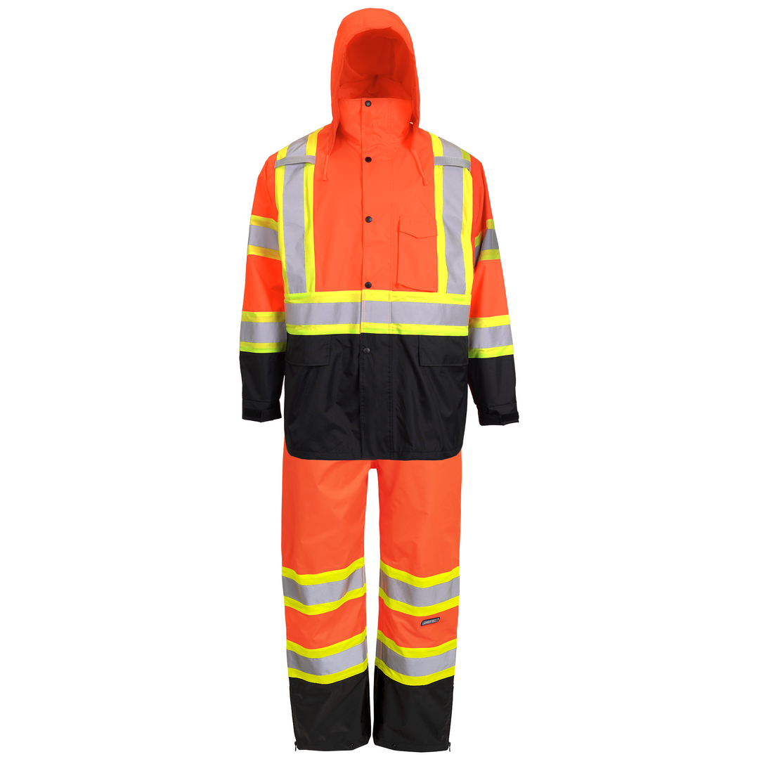 Hi-Vis Two Tone Rain Set with X Reflective Strips On Back