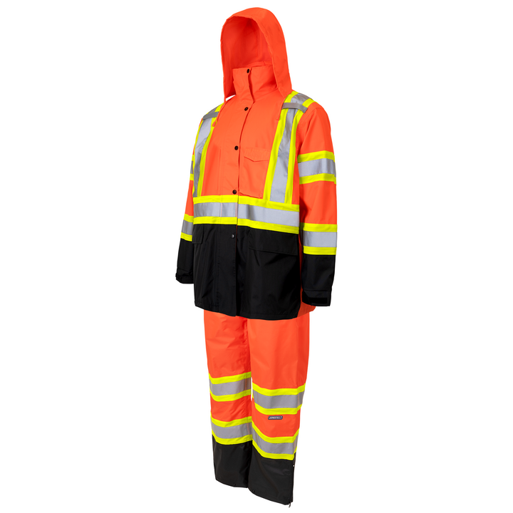 Hi-Vis Two Tone Rain Set with X Reflective Strips On Back