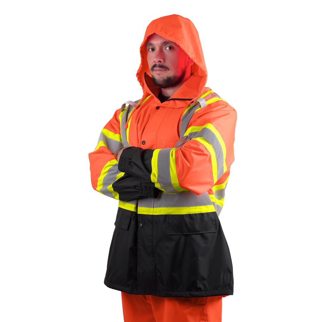 Hi-Vis Two Tone Rain Set with X Reflective Strips On Back