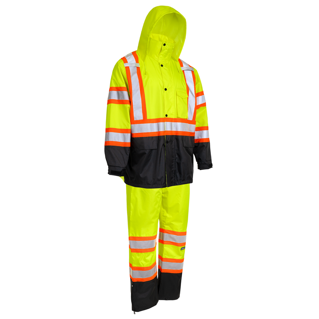 Hi-Vis Two Tone Rain Set with X Reflective Strips On Back