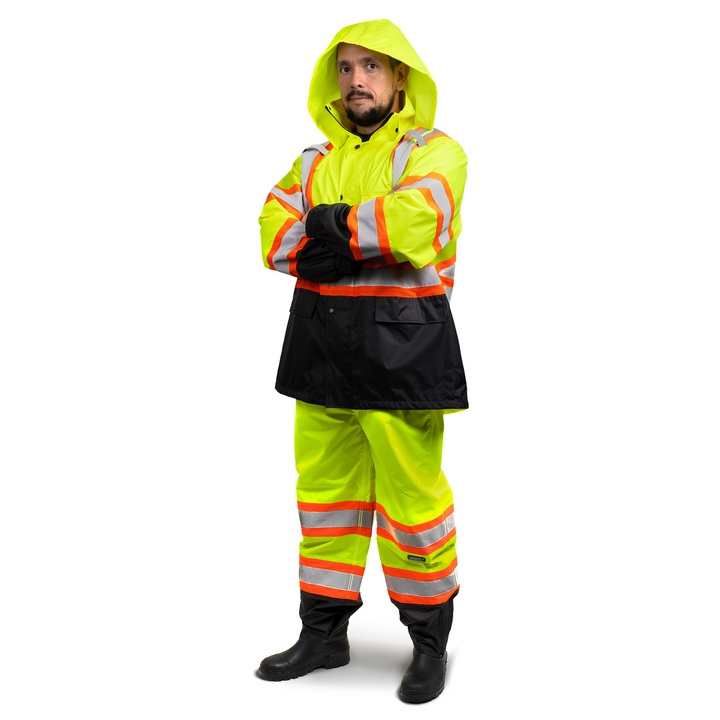 Hi-Vis Two Tone Rain Set with X Reflective Strips On Back