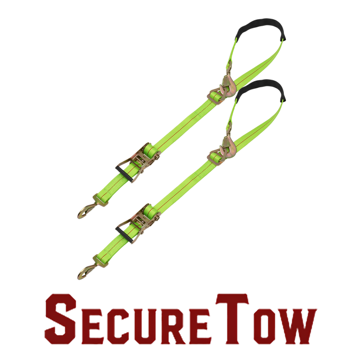 Súprava na uviazanie nápravy s račňovými popruhmi s karabínou – SecureTow PVC