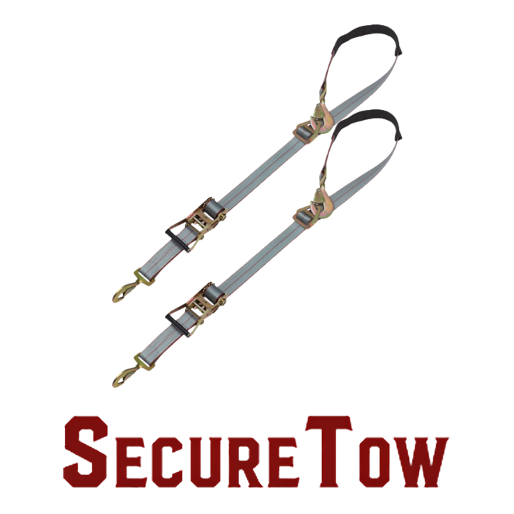 Súprava na uviazanie nápravy s račňovými popruhmi s karabínou – SecureTow PVC