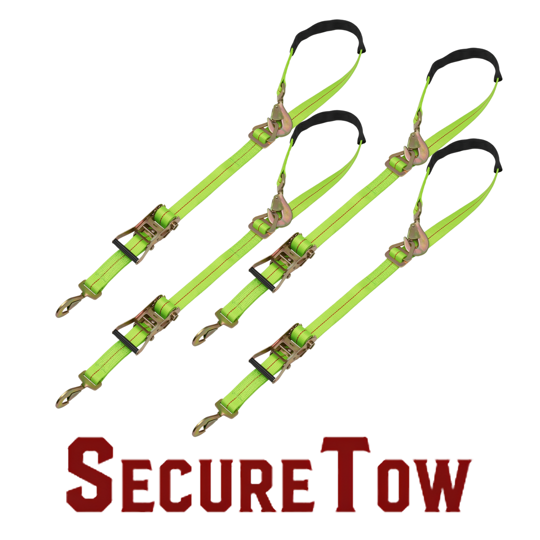 Súprava na uviazanie nápravy s račňovými popruhmi s karabínou – SecureTow PVC