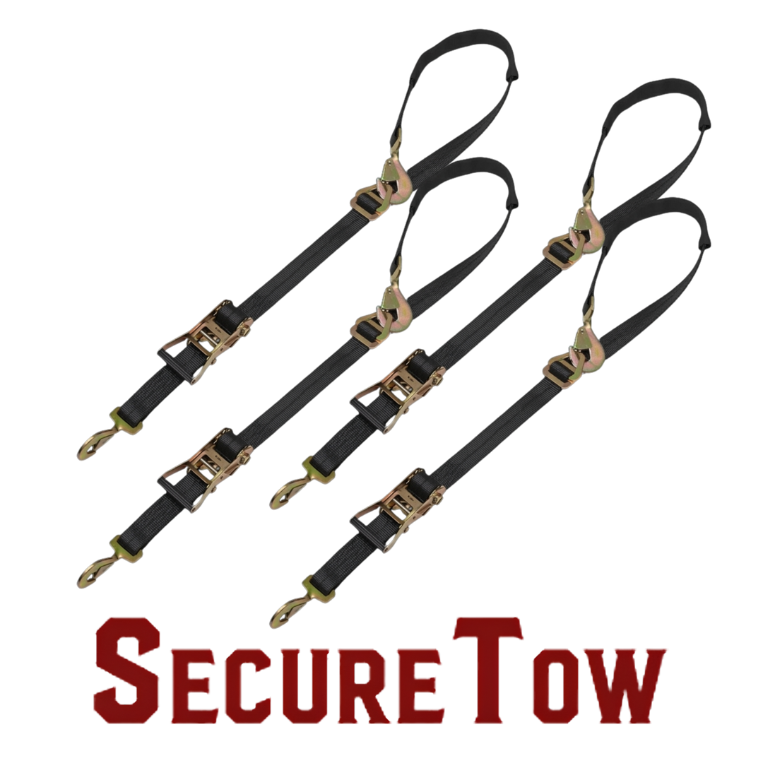 Kit de amarre de correas para eje con correas de trinquete de gancho a presión - SecureTow Standard