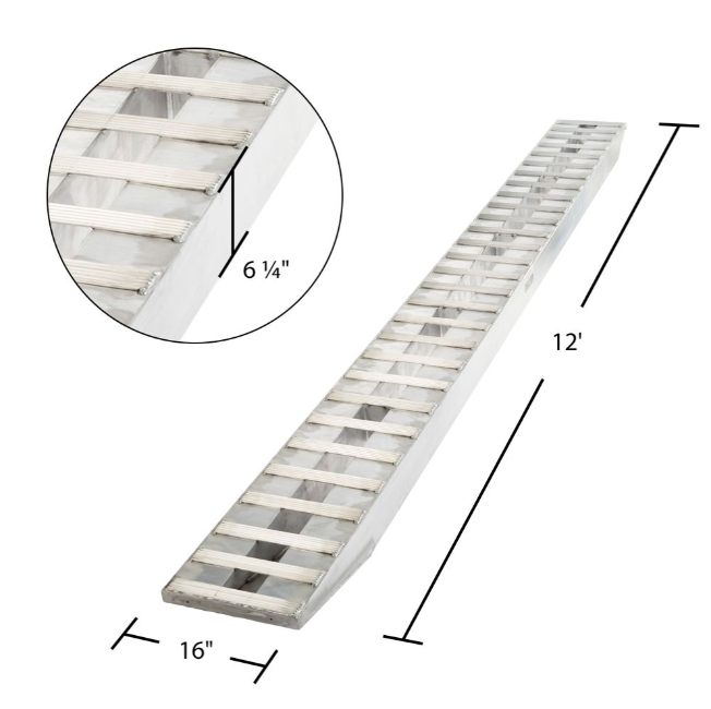 12' L x 16" W Heavy Equipment Ramps, Hook End, Stub Foot - 12,000 lb. per Axle