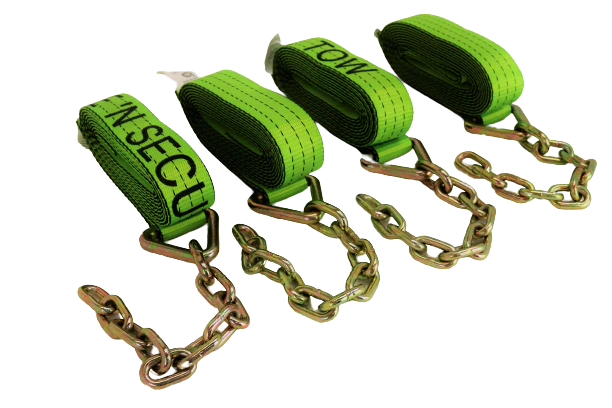Tecnic - 8 Point 14' Heavy Duty Strap Kit - Rollback/Flatbed Tie Downs with 12" Chain Tail